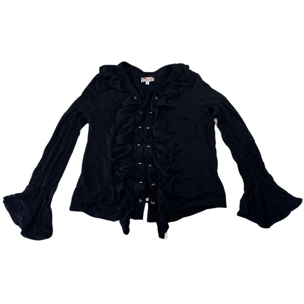 Scully Ruffled Lace up Bell Sleeve Blouse